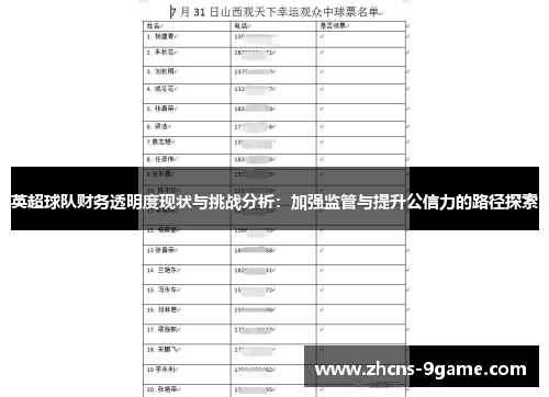 英超球队财务透明度现状与挑战分析：加强监管与提升公信力的路径探索
